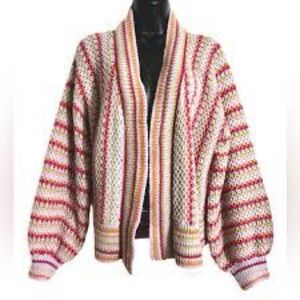 Grace + Karma women's multicolor knit open-front cardigan balloon sleeves M/L